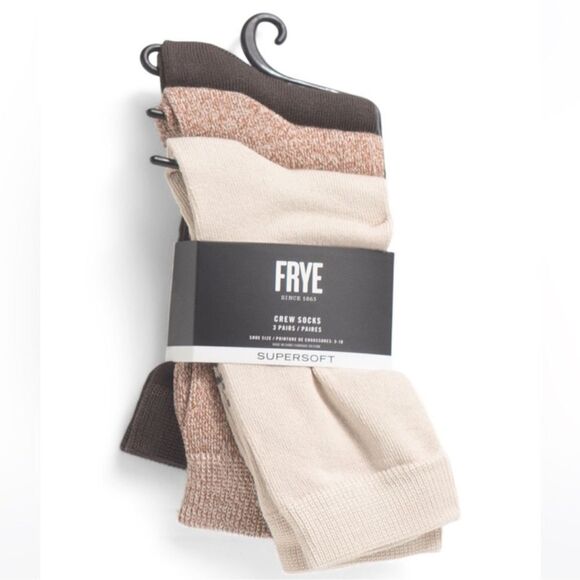 Frye Accessories - FRYE 3 Pk Beige Brown Super Soft Basic Marled Crew Socks
